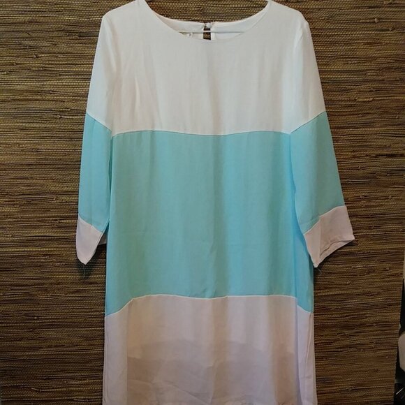 Yilijuan Aqua & White Tunic Blouse / Mini Dress | XXL | Pre-Loved Perfection - Picture 9 of 9